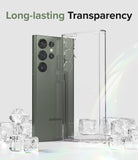 Galaxy S23 Ultra Case | Fusion - Clear phone case standing next to a green Galaxy S23 Ultra surrounded by ice cubes.
