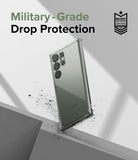 Galaxy S23 Ultra Case | Fusion - Clear phone case on a Galaxy S23 Ultra with military-grade drop protection text and badge.