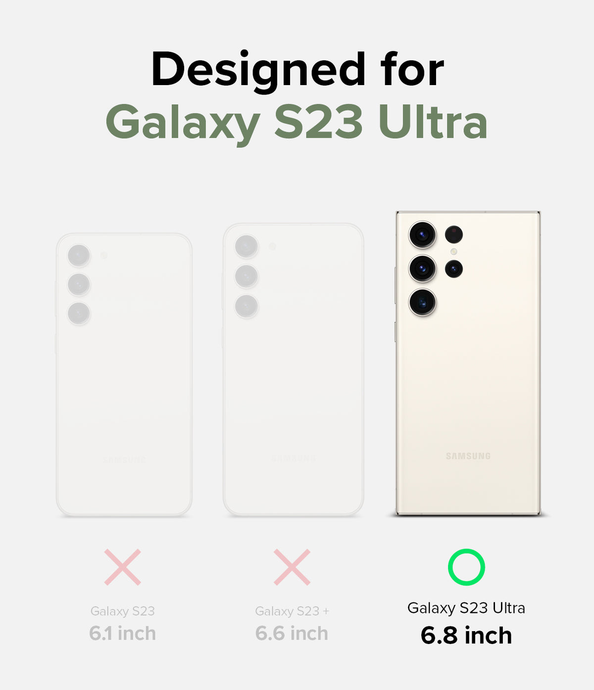 Galaxy S23 Ultra Case | Fusion Magnetic Matte - Comparison of S23, S23+, and S23 Ultra showing compatibility for 6.8 inch.