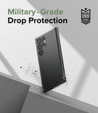 Galaxy S23 Ultra Case | Fusion - Clear phone case on a Galaxy S23 Ultra with military-grade drop protection text and badge.