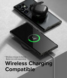 Galaxy S23 Ultra Case | Fusion - Clear case on a Galaxy S23 Ultra wirelessly charging with earbuds resting on top.