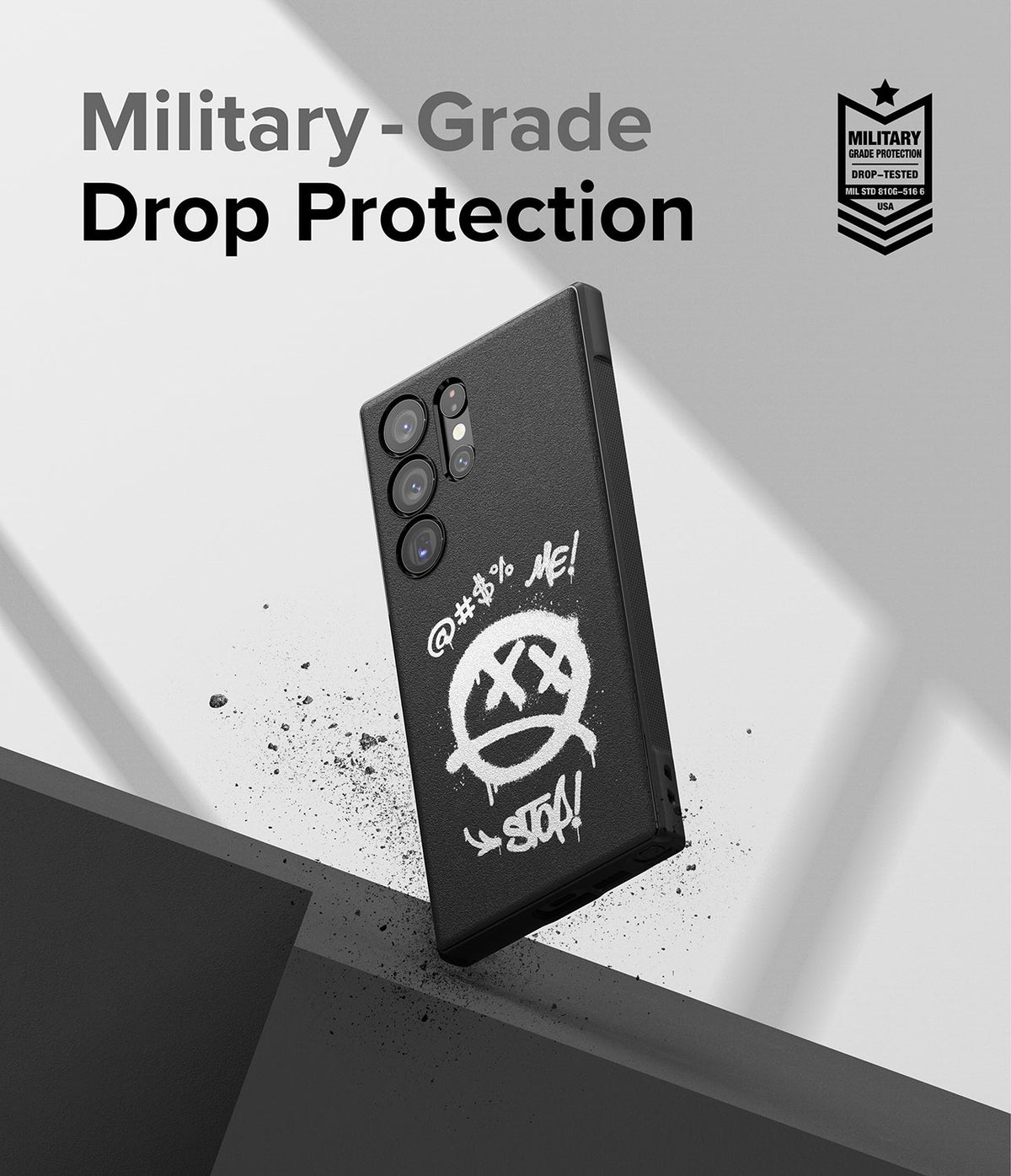Galaxy S23 Ultra Case | Onyx Design - Black phone case with graffiti art, text, and military-grade drop protection badge.