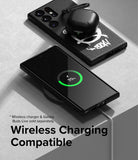 Galaxy S23 Ultra Case | Onyx Design - Phone with Onyx case charging wirelessly with earbuds case on top.