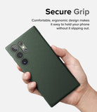 Galaxy S23 Ultra Case | Onyx - A hand holding a dark green textured phone case on a Galaxy S23 Ultra with a secure grip.