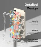 Galaxy S23 Case | Fusion Design - Exploded view of a floral phone case showing hard PC, soft TPU, and lanyard hole features.