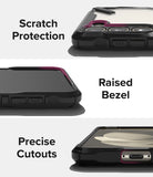 Galaxy S23 Case | Fusion-X - Close-ups showing scratch protection, raised screen bezels, and precise port cutouts on a black case.