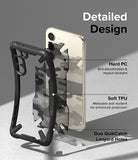 Galaxy S23 Case | Fusion-X - Exploded view of a phone case showing hard PC, soft TPU, and lanyard hole features.