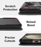 Galaxy S23 Case | Fusion-X - Three close-ups showing camera scratch protection, raised screen bezels, and precise port cutouts.