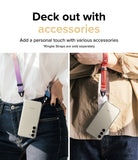 Galaxy S23 Case | Fusion - Two people wearing Galaxy S23 phones on clear cases with colorful neck and wrist straps.