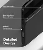 Galaxy S23 Case | Onyx - Close-up of black phone case highlighting non-slip texture, lanyard holes, and flexible material.
