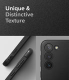 Galaxy S23 Case | Onyx - Close-up of a black phone case with a textured surface, showing side buttons and camera lenses.
