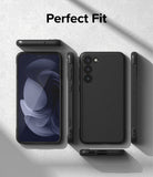 Galaxy S23 Case | Onyx - Multiple views of a black phone case showing front, back, and side profiles on a textured surface.