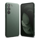 Galaxy S23 Case | Onyx - Front and back views of a dark green textured smartphone case on a Galaxy S23.