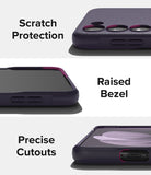 Galaxy S23 Case | Onyx - Close-ups of a dark purple phone case highlighting camera protection, raised screen bezels, and port cutouts.