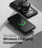 Galaxy S23 Case | Onyx Design - Phone in Onyx case charging wirelessly with earbuds case resting on top.