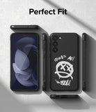 Galaxy S23 Case | Onyx Design - Black phone case with white graffiti art showing a smiley face and text on a textured background.