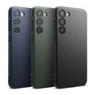 Galaxy S23 Case | Onyx - Three textured Galaxy S23 cases in navy, olive green, and black standing side-by-side.