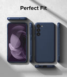 Galaxy S23 Case | Onyx - Multiple views of a dark blue phone case showing front, back, and side profiles on a textured background.