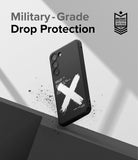 Galaxy S23 Case | Onyx Design - Black phone case with a white X graphic and text, featuring military-grade drop protection.