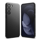 Galaxy S23 Plus Case | Onyx - Black phone case with a textured back and front view showing a dark abstract wallpaper.