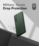 Galaxy S23 Plus Case | Onyx - Green textured phone case with military-grade drop protection badge on a white background.