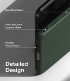 Galaxy S23 Plus Case | Onyx - Close-up of green phone case highlighting non-slip texture, lanyard holes, and flexible material.