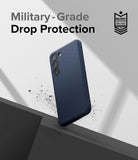 Galaxy S23 Plus Case | Onyx - Navy blue textured phone case floating above a dark surface with military-grade protection text.