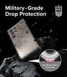 Galaxy S24 Ultra Case | Air Bumper - Clear phone case on rock with military-grade protection and anti-shock corner detail.