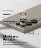 Galaxy S24 Ultra Lens Protector | Camera Lens Frame Glass - Galaxy S24 Ultra Lens Protector - Exploded view of five-layer camera lens protector on a smartphone.