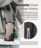 Galaxy S24 Ultra Case | Fusion-X - Phone case with dual strap holes holding a green lanyard and accessory, with a close-up.