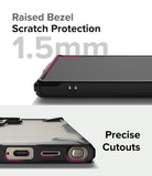 Galaxy S24 Ultra Case | Fusion-X - Close-up of 1.5mm raised screen bezel and precise port cutouts on a black phone case.