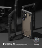 Galaxy S24 Ultra Case | Fusion-X - Multiple black Fusion-X protective cases for Galaxy S24 Ultra arranged on a dark surface.