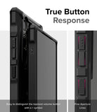Galaxy S24 Ultra Case | Fusion-X - Close-up of phone case buttons with tactile symbols and fine aperture lines for responsive use.