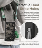 Galaxy S24 Ultra Case | Fusion-X - Camo phone case with dual strap holes, worn with green lanyards and a small accessory pouch.