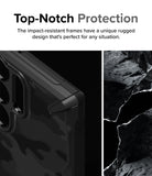 Galaxy S24 Ultra Case | Fusion-X - Close-up of a rugged black phone case corner next to a textured rock background.
