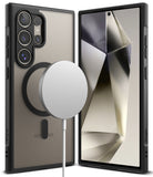 Galaxy S24 Ultra Case | Fusion Bold Magnetic Matte - Matte black case with magnetic charger on back and front view.