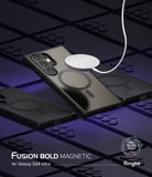 Galaxy S24 Ultra Case | Fusion Bold Magnetic Matte - Magnetic charger hovering over a matte black phone case.