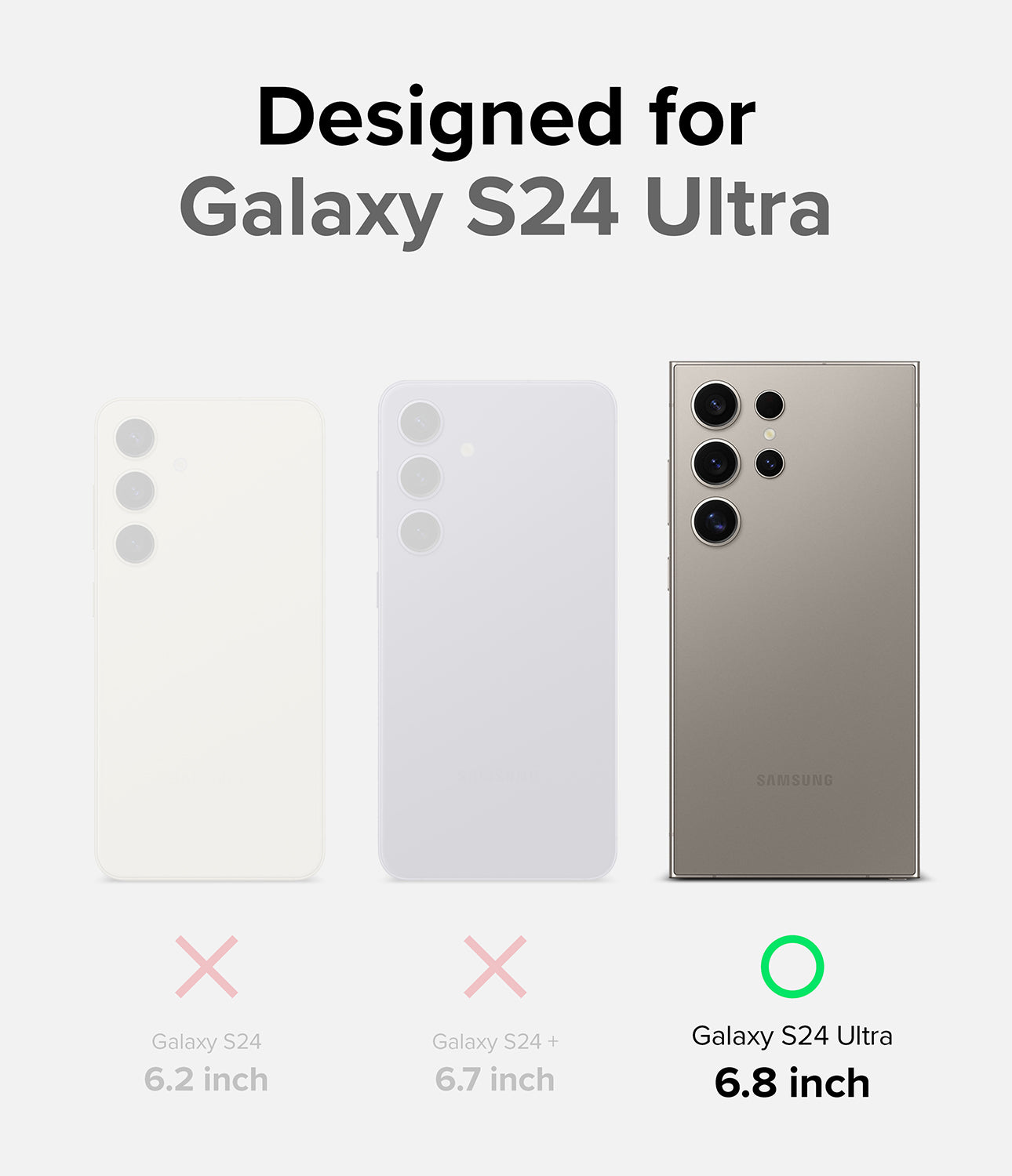 Galaxy S24 Ultra Case | Fusion Bold Magnetic Matte - Comparison of S24, S24+, and S24 Ultra, highlighting the 6.8" Ultra.
