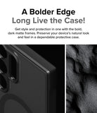 Galaxy S24 Ultra Case | Fusion Bold Magnetic Matte - Close-up of a black matte phone case edge next to sand texture.