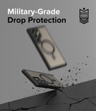 Galaxy S24 Ultra Case | Fusion Bold Magnetic Matte - Matte black phone case with magnetic ring hitting a concrete surface.