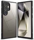 Galaxy S24 Ultra Case | Fusion Bold - Front and back view of a black phone case with a clear back on a smartphone.