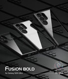 Galaxy S24 Ultra Case | Fusion Bold - Two clear phone cases with black frames arranged on a grid of black phone backs.