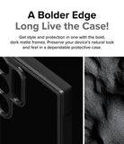 Galaxy S24 Ultra Case | Fusion Bold - Close-up of a matte black phone case edge next to a textured, dark sand-like surface.