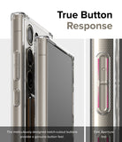 Galaxy S24 Ultra Case | Fusion Card - Close-up of clear phone case buttons with notch-cutout design for responsive tactile feedback.