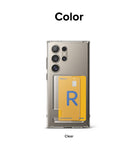 Galaxy S24 Ultra Case | Fusion Card - Clear phone case on a Galaxy S24 Ultra holding a yellow card in the back slot.