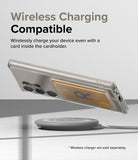 Galaxy S24 Ultra Case | Fusion Card - A phone in a clear case with a card inside hovering over a wireless charging pad.