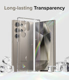 Galaxy S24 Ultra Case | Fusion - Clear phone case standing in front of a gold smartphone surrounded by ice cubes.
