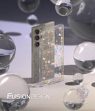 Galaxy S24 Ultra Case | Fusion Design - Clear phone case with delicate floral print on a Galaxy S24 Ultra amidst glass orbs.