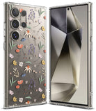 Galaxy S24 Ultra Case | Fusion Design - Clear phone case with a colorful floral pattern on the back and a front view.