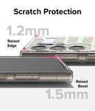 Galaxy S24 Ultra Case | Fusion Design - Clear phone case showing 1.2mm raised edge and 1.5mm raised bezel for scratch protection.